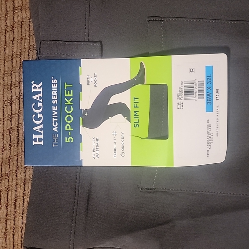 Haggar 36w x32l Grey THE Active Series 5-pocket SlimFit